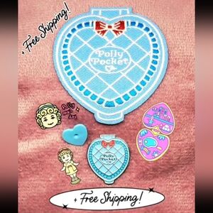 Polly Pocket Blue Heart Shape Play Case  Enamel Pin and Iron-on Patch
